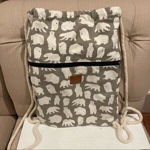 t-bags Polar Bear Print Drawstring Back Pack with Extra Zipper pocket